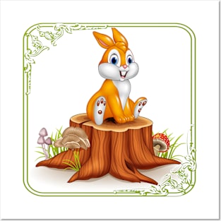 Bunny on a Tree Stump Posters and Art